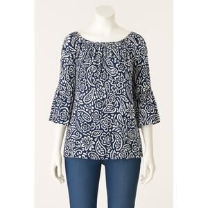 Floral & Ivy Women’s XL Navy White Paisley Floral Tunic Top 3/4 Bell Sleeve Boho